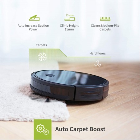 Mighty Rock Robot Vacuum Cleaner, 2000Pa Suction, 150 min Runtime, Boundary Strips Included, Quiet, Super-Thin, Self-Charging, Works with Alexa, Ideal for Pet Hair, Carpets, Hard Floors